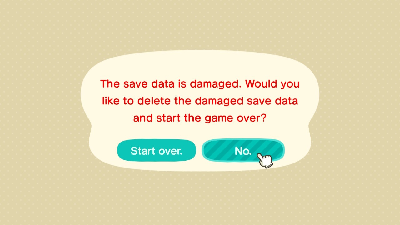 Animal Crossing New Horizons Corrupted Damaged Save Data Can You Use Cloud Backup