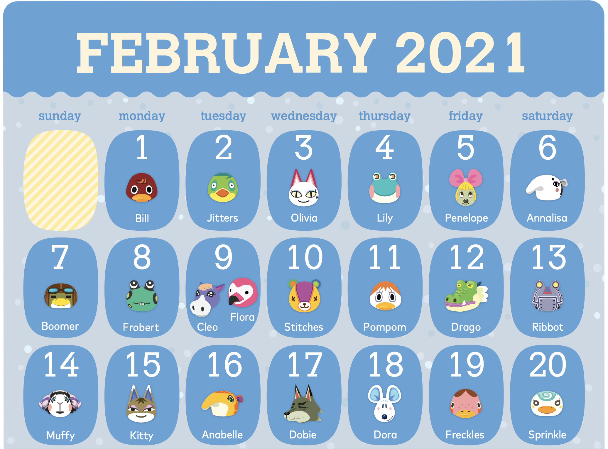 Get This Cute Animal Crossing New Horizons 2021 Calendar With Birthdays Download Animal Crossing World