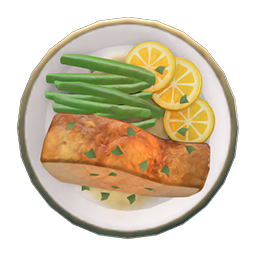 Olive-Flounder Meunière Recipe in Animal Crossing: New Horizons
